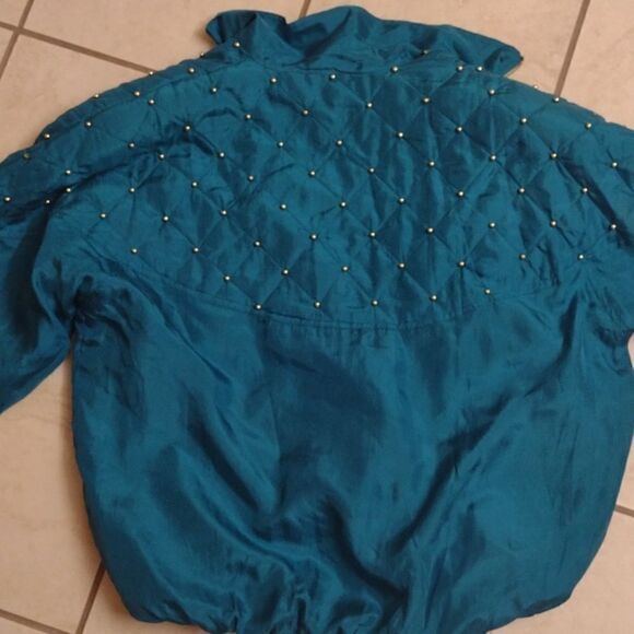 NWT 90s 100% silk Coaco vintage beaded jacket in teal - Picture 9 of 9